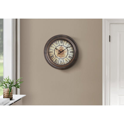 Clocks, 15"" Round, Wall Clock, Antique Brown, Transitional