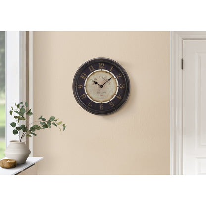 Clocks, 16"" Round, Wall Clock, Antique Brown, Transitional