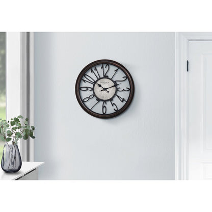 Clocks, 16"" Round, Wall Clock, Antique Brown, Transitional
