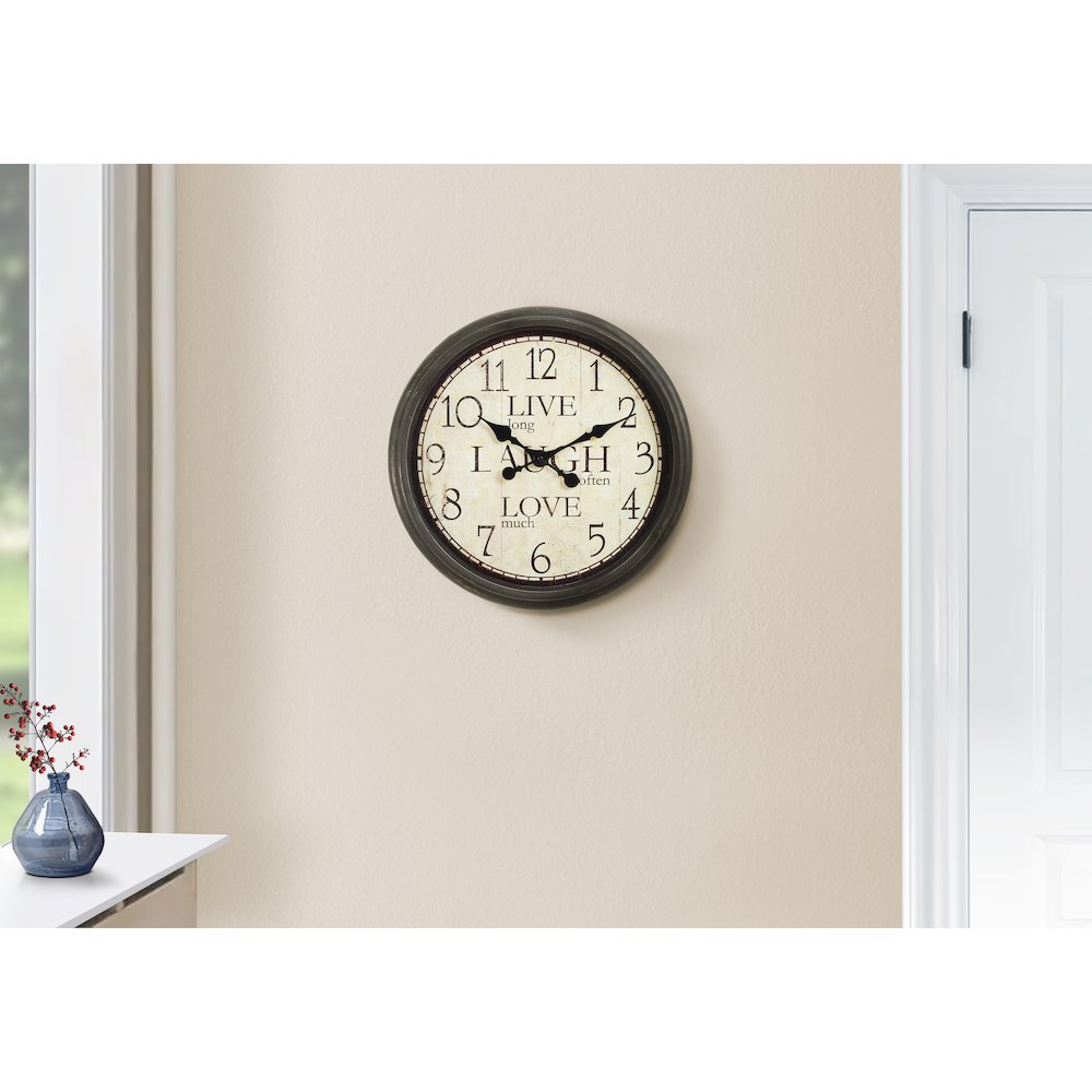 Clocks, 16"" Round, Wall Clock, Antique Brown, Transitional