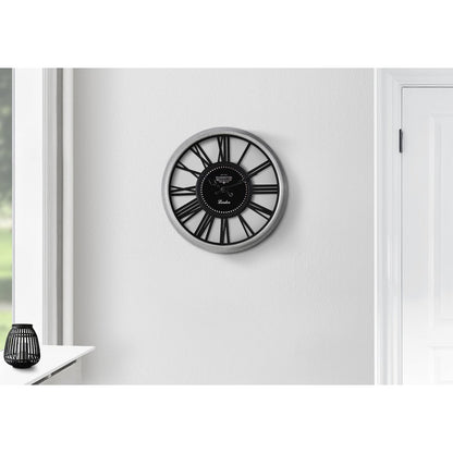 Clocks, 16"" Round, Wall Clock, Silver, Black, Transitional