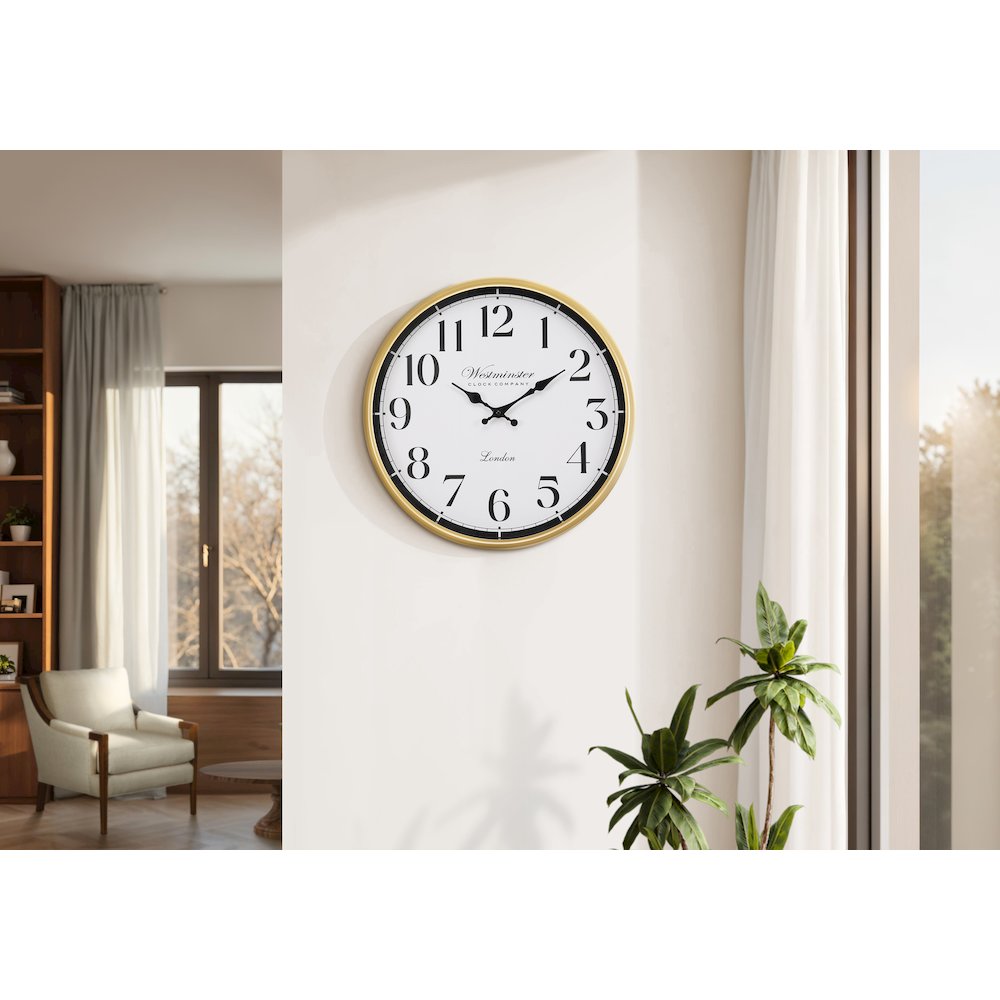 Clocks, 16"" Round, Wall Clock, Gold Frame, Transitional