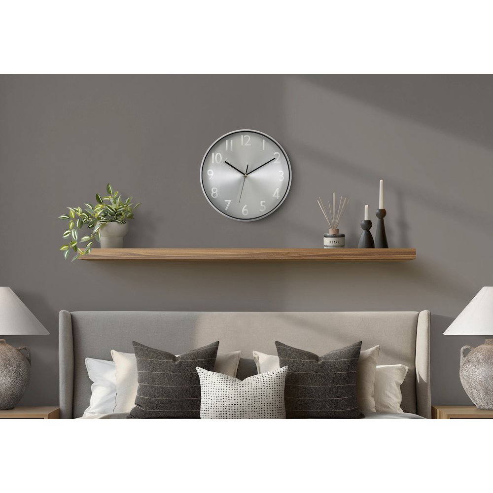 Clocks, 12"" Round, Wall Clock, Silver Face, Silver Frame, Contemporary, Modern