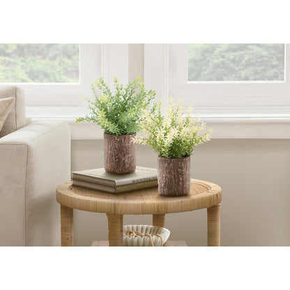 Artificial Plant, Set Of 2, 12"" Tall, Mullberry Grass, Table, Brown Cement Pots