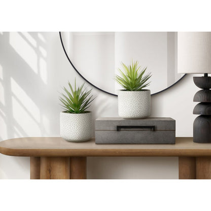 Artificial Plant, Set Of 2, 9"" Tall, Succulent, White Cement Pots