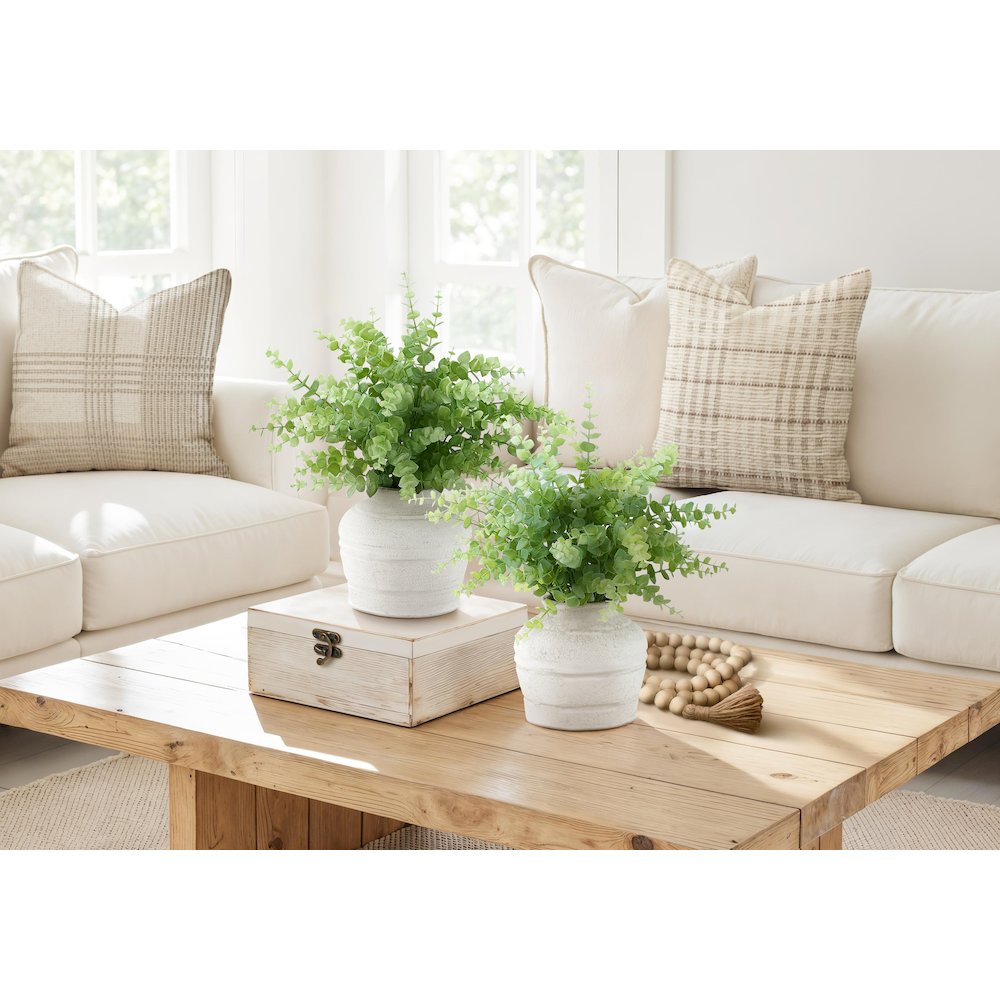 Artificial Plant, Set Of 2, 16"" Tall, Eucalyptus Grass, Table, White Pots