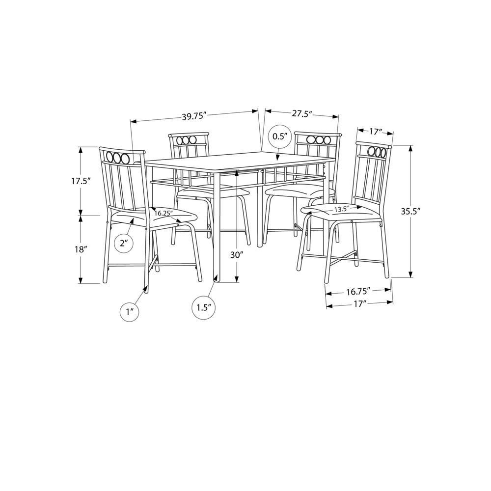 Dining Table Set, 5pcs Set, Small, 40 Rectangular, Kitchen, Black Metal