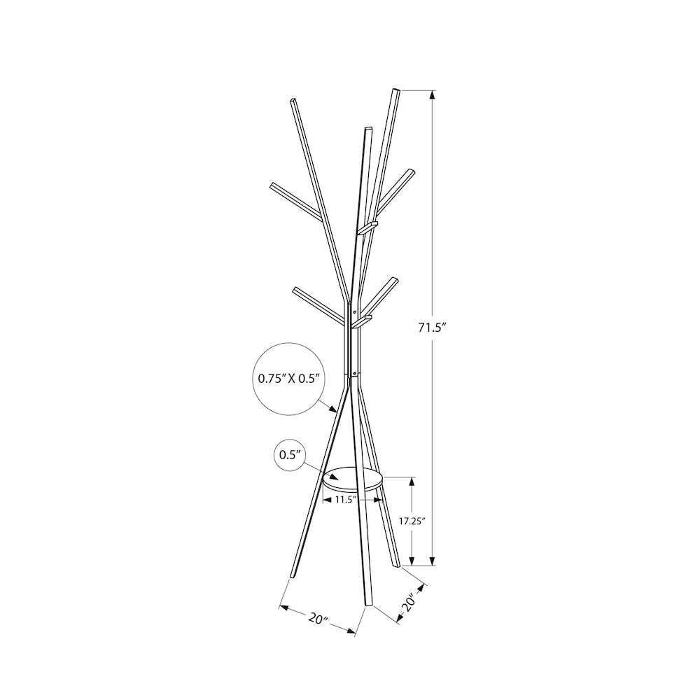 Coat Rack, 72H, Free Standing, Hall Tree, 6 Hooks, White Metal, Contemporary