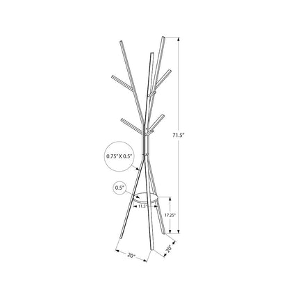 Coat Rack, 72H, Free Standing, Hall Tree, 6 Hooks, White Metal, Contemporary