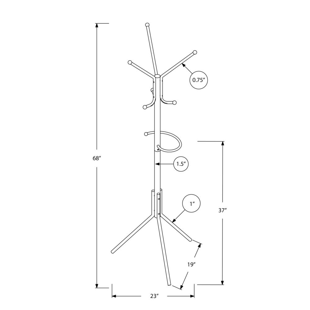 Coat Rack, Hall Tree, Free Standing, Hanging Bar, 6 Hooks, Entryway, 68H