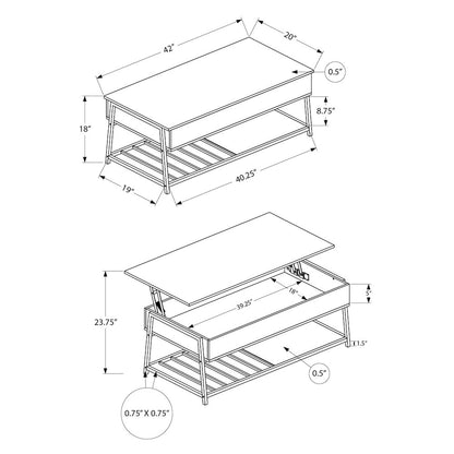 Coffee Table, 42L, Cocktail, Lift-top, Rectangular, Storage,Dark Bronze Laminate