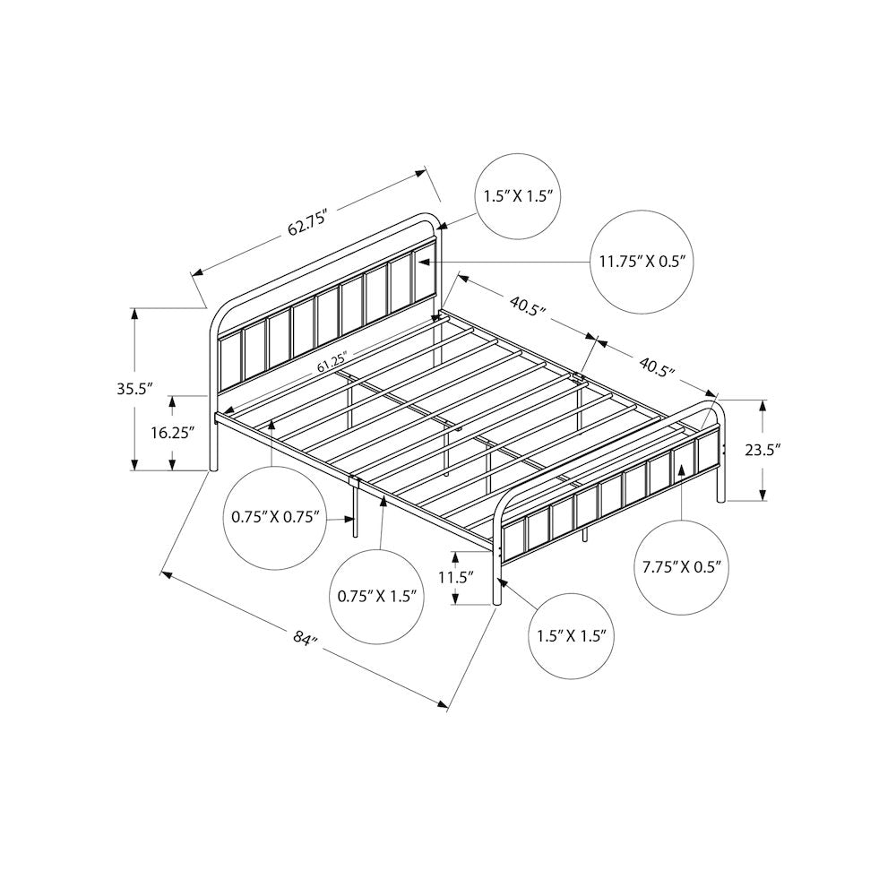 Platform Bed, Queen Size, Grey Linen Look, Black Metal, Contemporary