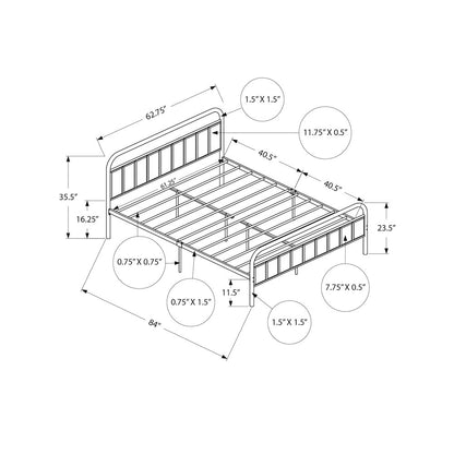 Platform Bed, Queen Size, Grey Linen Look, Black Metal, Contemporary