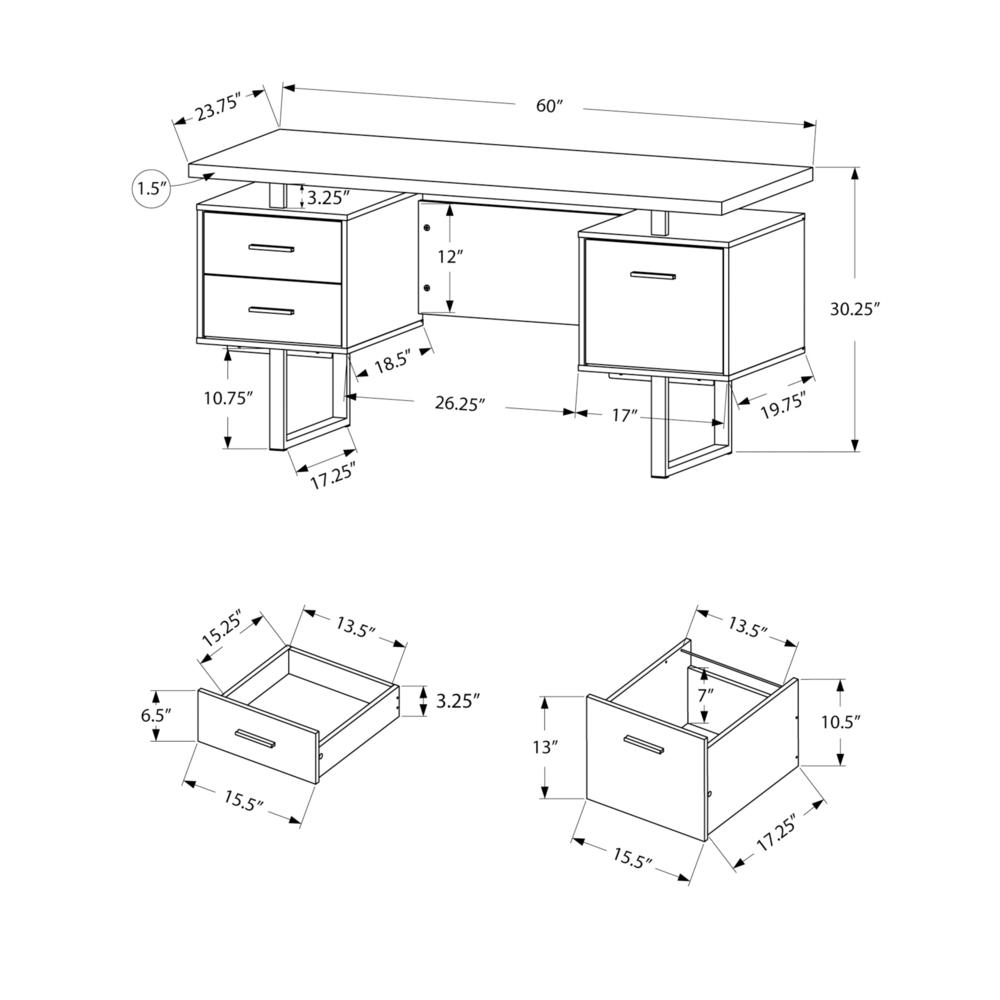 Computer Desk, Home Office, Laptop, Left, Right Set-up, Storage Drawers, 60L