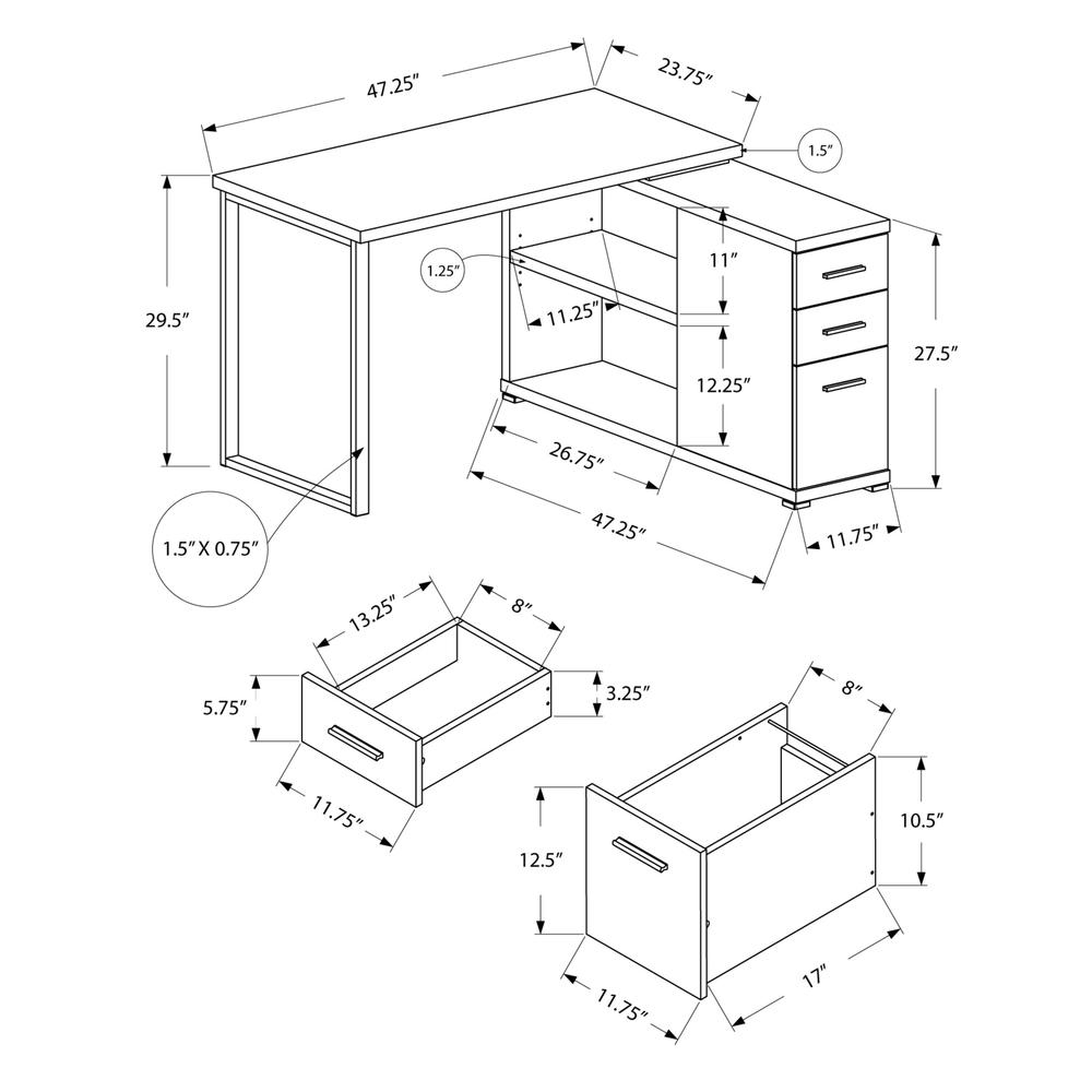 Computer Desk, Home Office, Corner, Left, Right Set-up, Storage Drawers