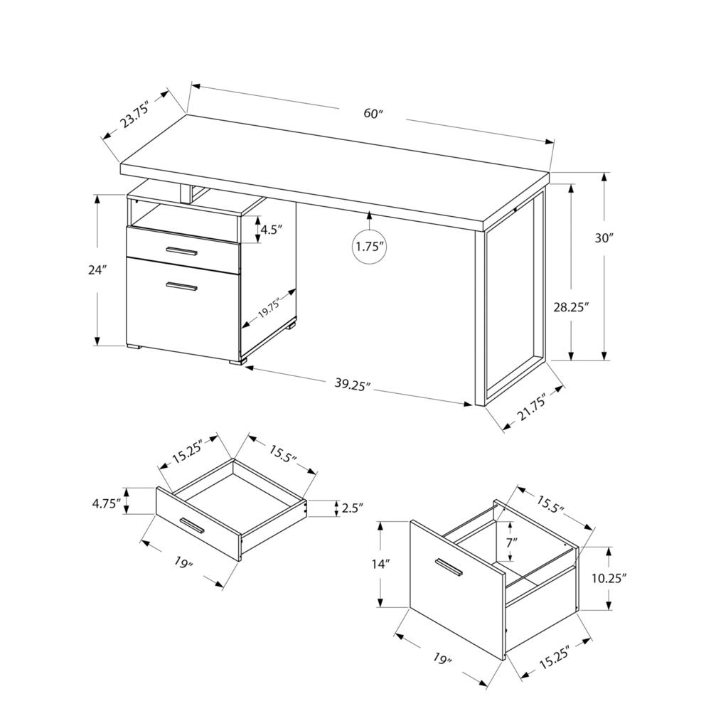 Computer Desk, Home Office, Laptop, Left, Right Set-up, Storage Drawers, 60L