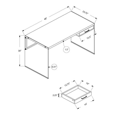 Computer Desk, Home Office, Laptop, Storage Drawers, 48L, Work