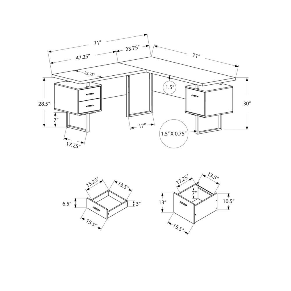 Computer Desk, Home Office, Corner, Left, Right Set-up, Storage Drawers, 70L