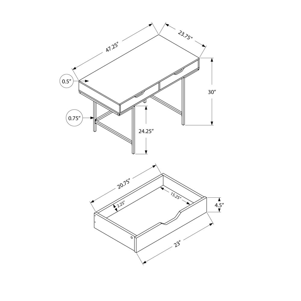 Computer Desk, Home Office, Laptop, Storage Drawers, 48L