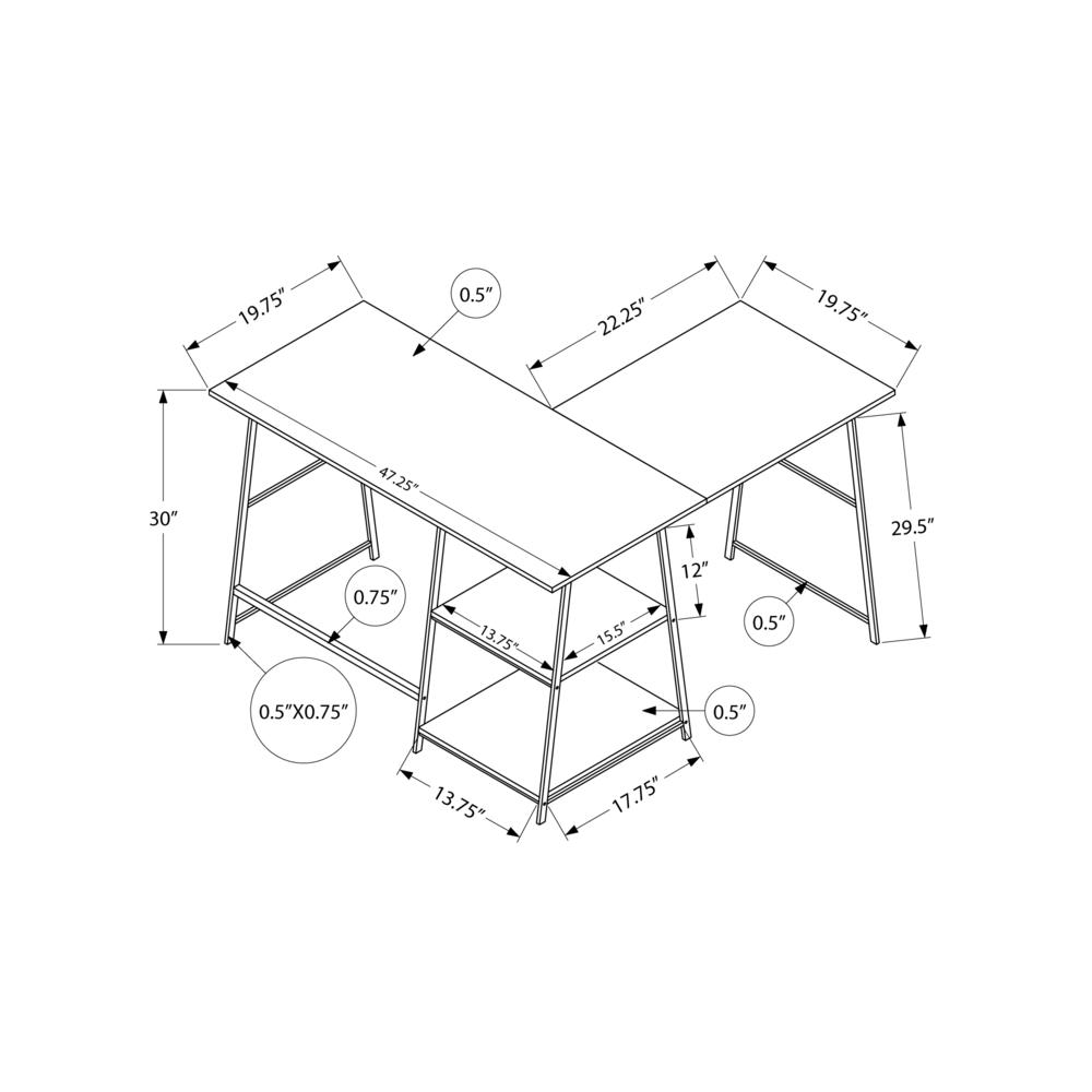 Computer Desk, Home Office, Corner, Storage Shelves, 48L, L Shape, Work