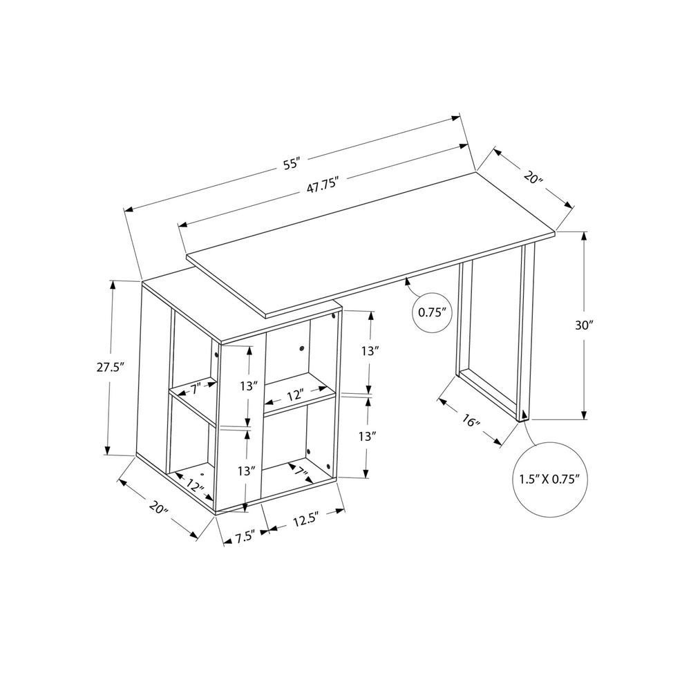 Computer Desk, Home Office, Left, Right Set-up, Storage Shelves, 55L, Work