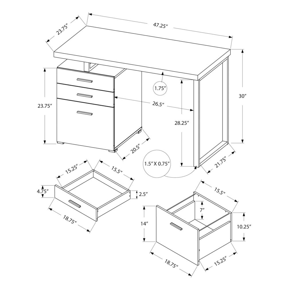 Computer Desk, Home Office, Laptop, Left, Right Set-up, Storage Drawers, 48L