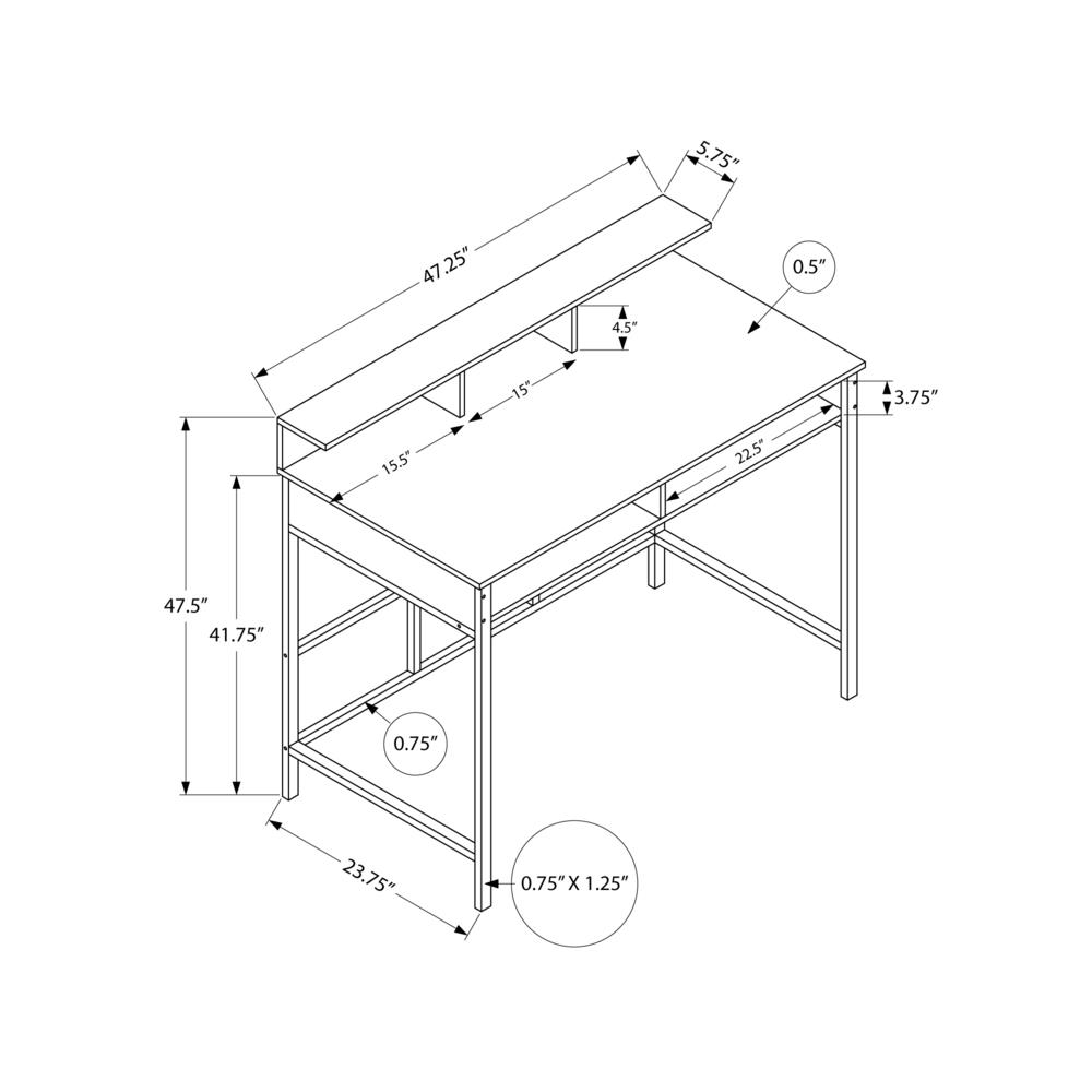 Computer Desk, Home Office, Standing, Storage Shelves, 48L, Work, Laptop