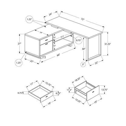 Computer Desk, Home Office, Corner, Storage Drawers, 72L, L Shape, Work