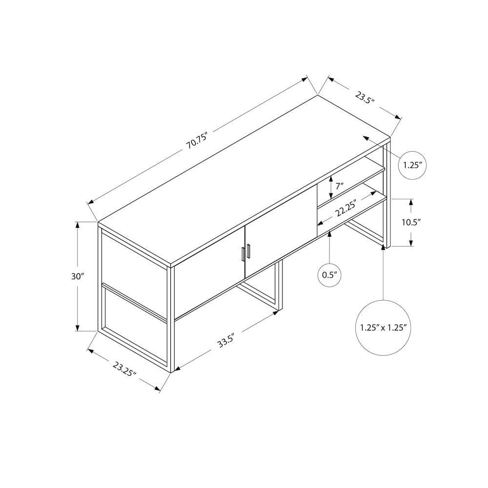 Contemporary Office Credenza in White,Silver color