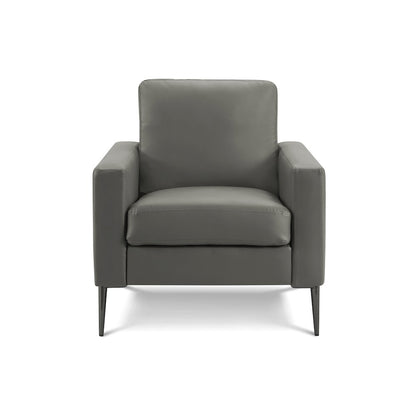 Chair, 32"" Wide, Upholstered, Accent Chair, Dark Grey Leather Look