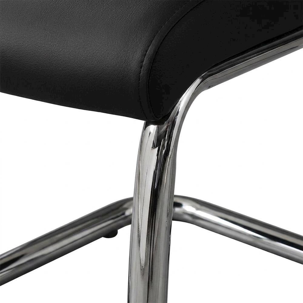 Leather-Look Upholstered Dining Chairs with Chrome Legs, Set of 2, Black