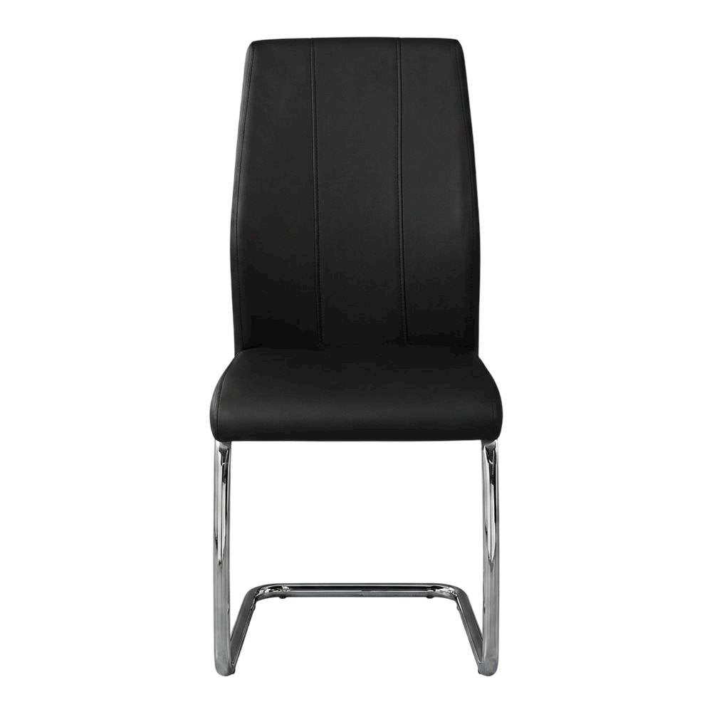 Leather-Look Upholstered Dining Chairs with Chrome Legs, Set of 2, Black