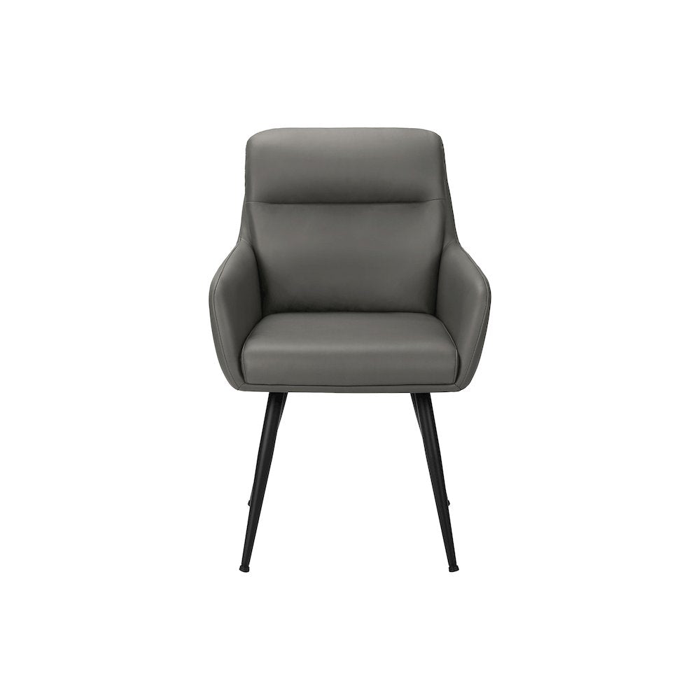 Dining Chair, 34"" Height, Set Of 2, Upholstered, Side, Grey Leather Look