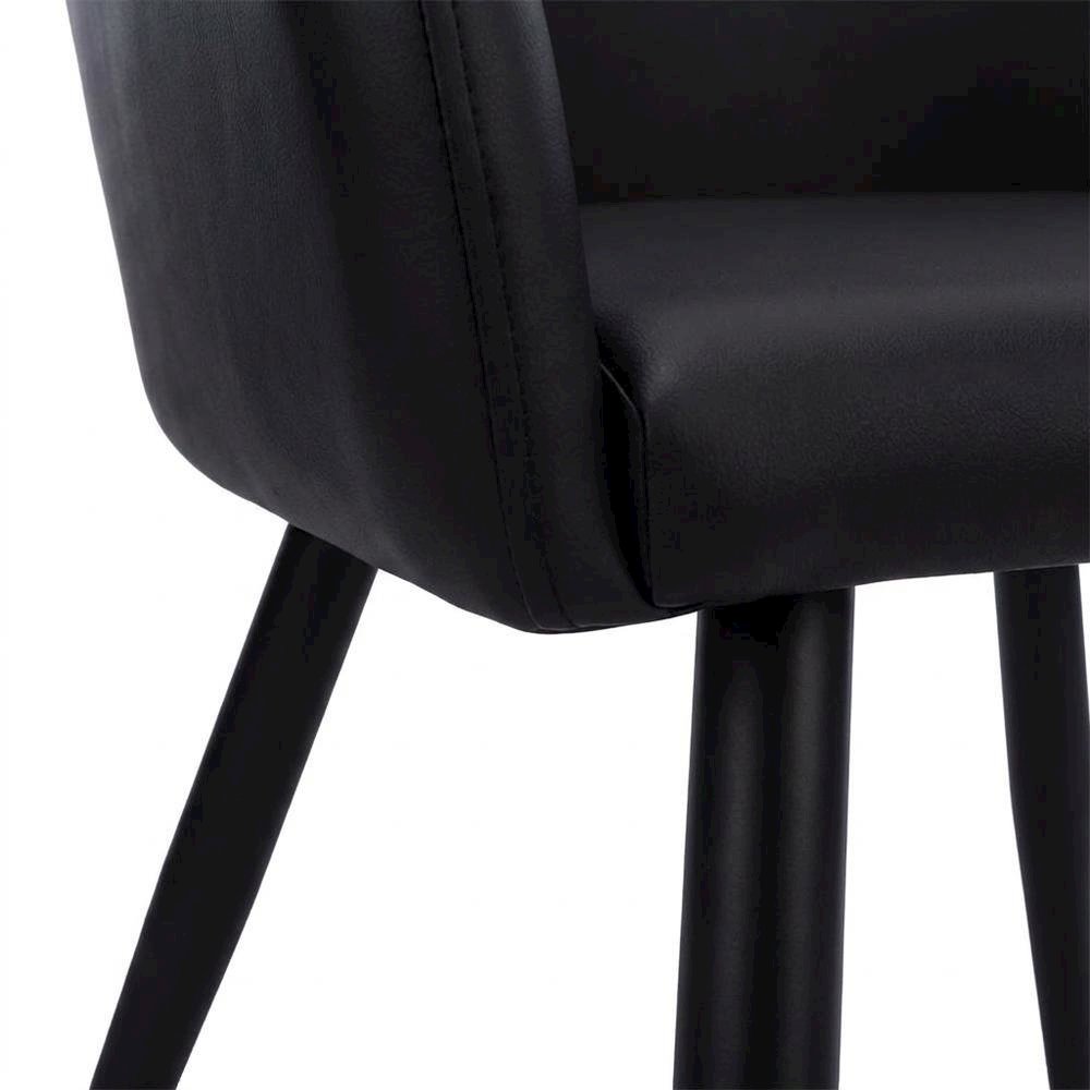 Leather-Look Upholstered Dining Chairs with Metal Legs, Black,Black, Set of 2
