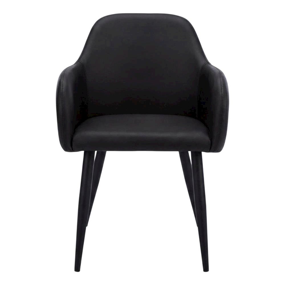 Leather-Look Upholstered Dining Chairs with Metal Legs, Black,Black, Set of 2