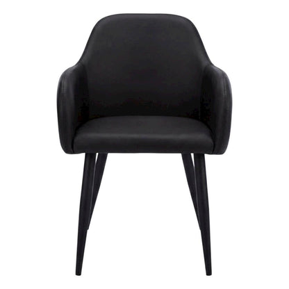 Leather-Look Upholstered Dining Chairs with Metal Legs, Black,Black, Set of 2