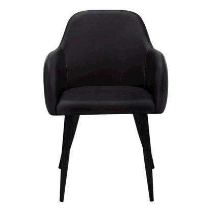 Leather-Look Upholstered Dining Chairs with Metal Legs, Black,Black, Set of 2