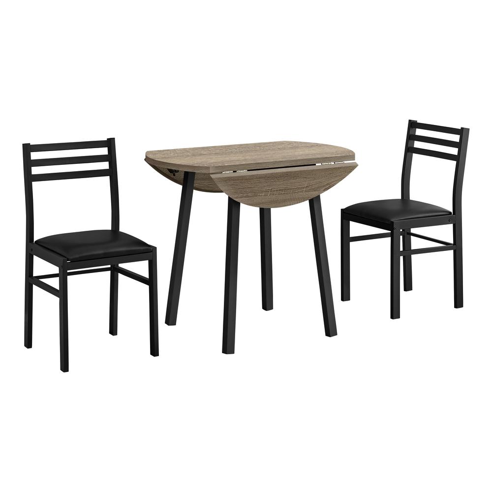 Dining Table Set, 3pcs Set, Small, 35 Drop Leaf, Kitchen, Black Metal