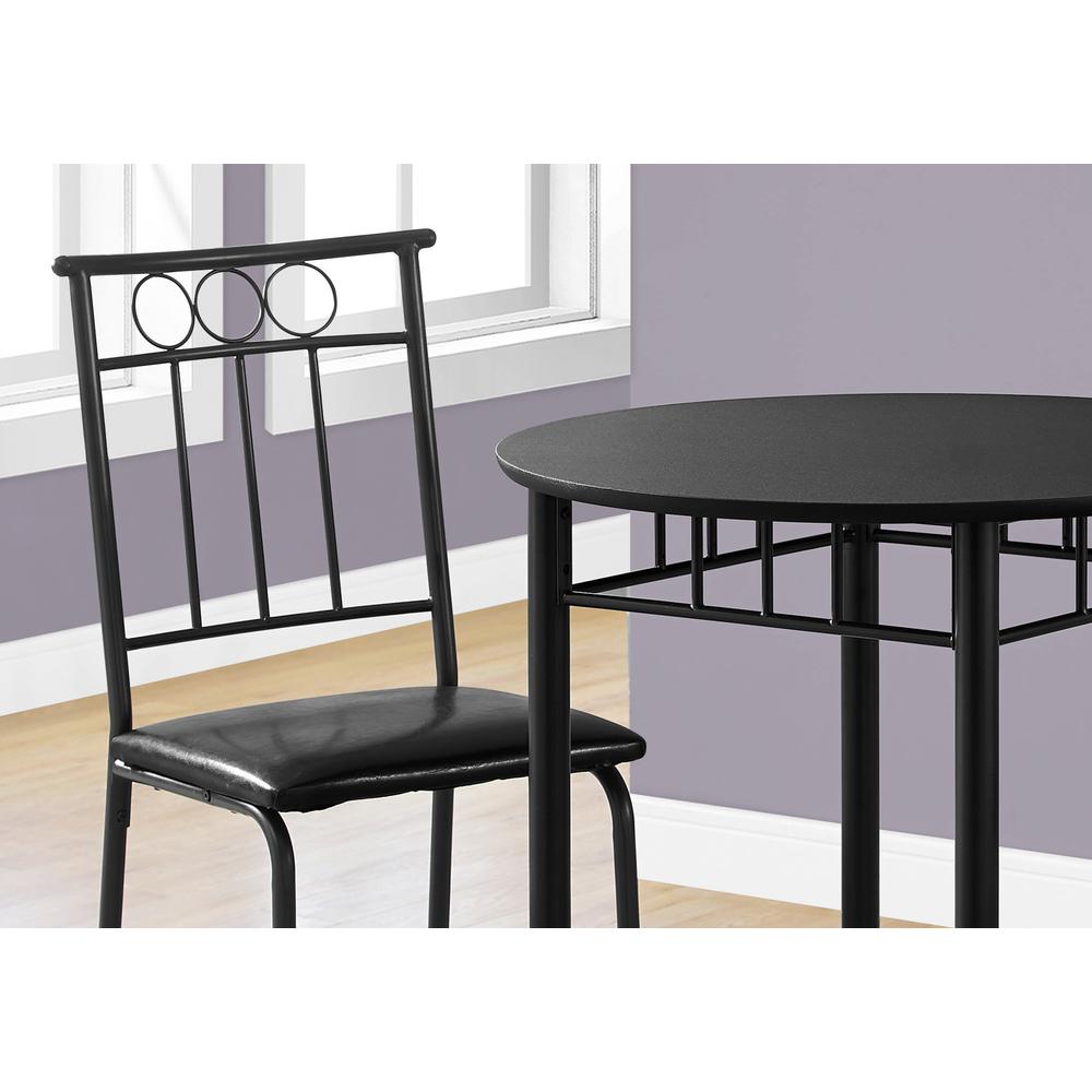 Dining Table Set, 3pcs Set, Small, 30 Round, Kitchen, Black Metal And Laminate