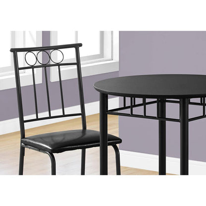 Dining Table Set, 3pcs Set, Small, 30 Round, Kitchen, Black Metal And Laminate