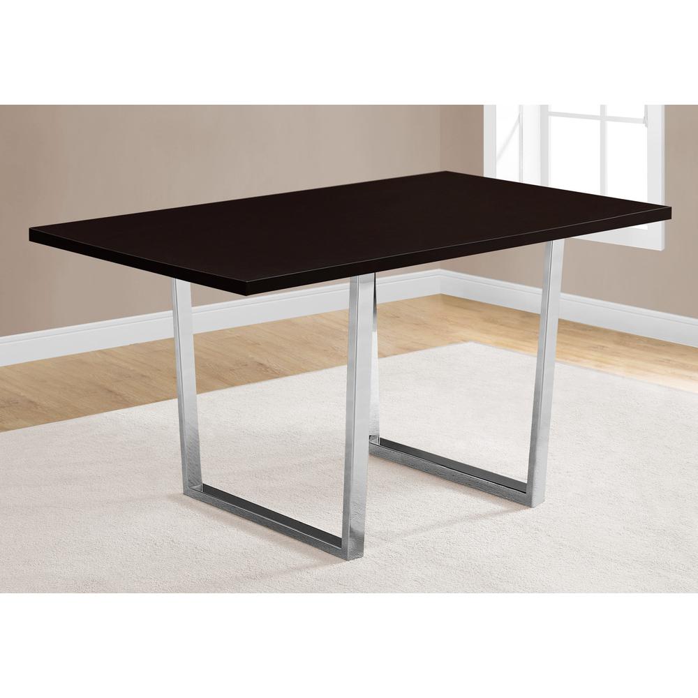 Dining Table, 60 Rectangular, Kitchen, Dining Room, Brown Laminate, Chrome