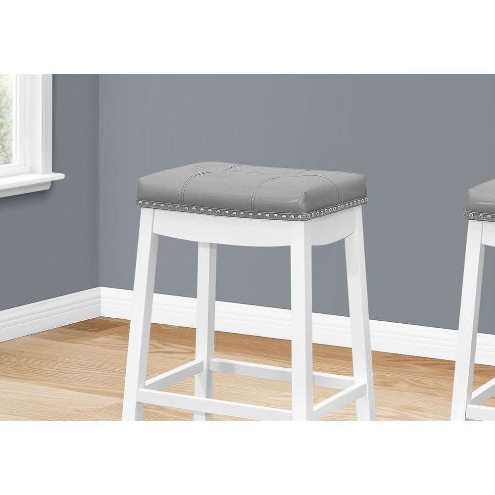 Bar Stool, Set Of 2, Bar Height, Saddle Seat, White Wood