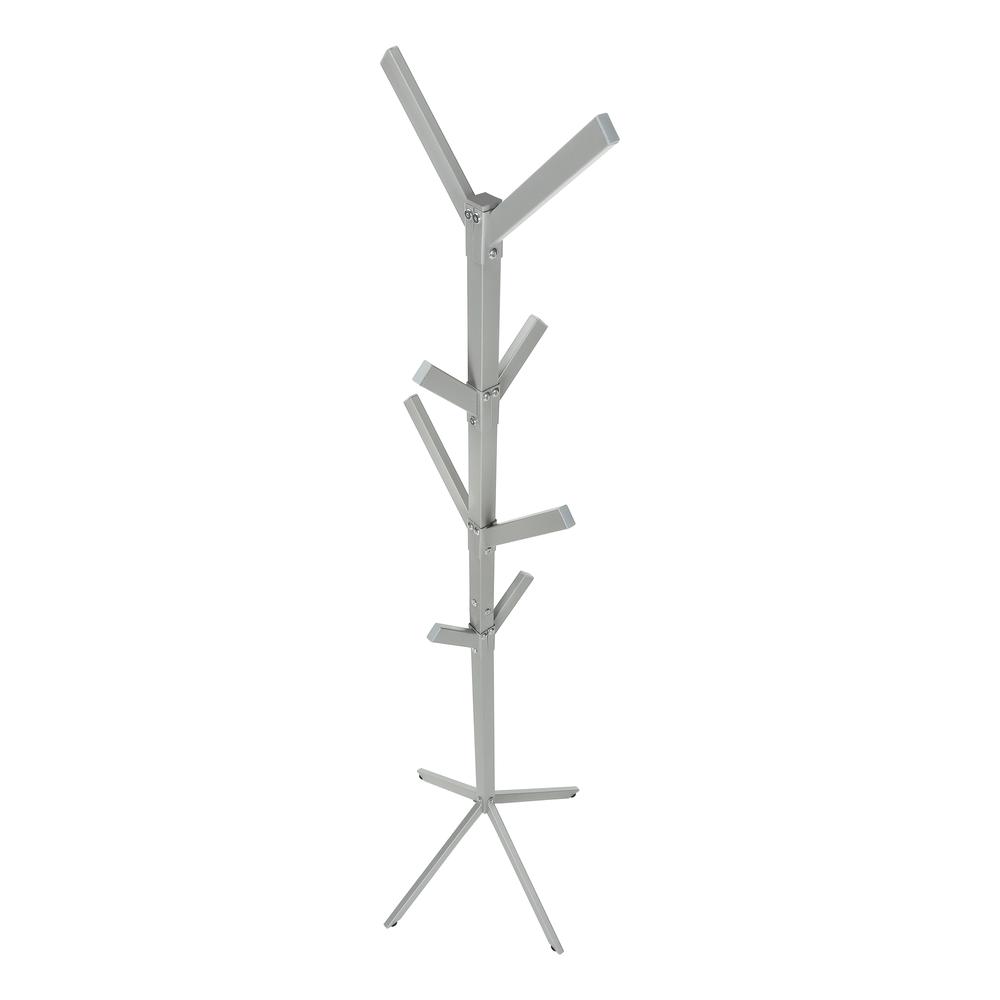 Coat Rack, Hall Tree, Free Standing, 8 Hooks, Entryway, 70H, Bedroom, Grey
