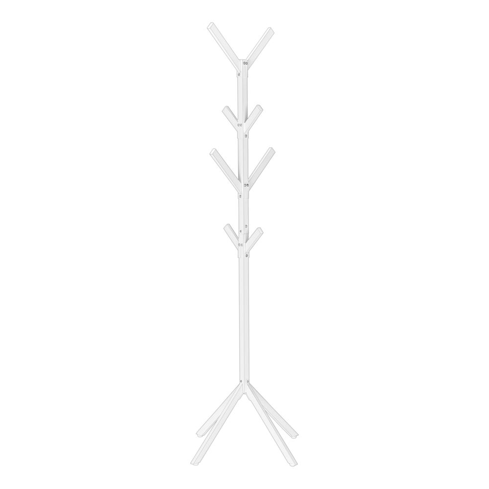 Coat Rack, Hall Tree, Free Standing, 8 Hooks, Entryway, 70H, Bedroom, White