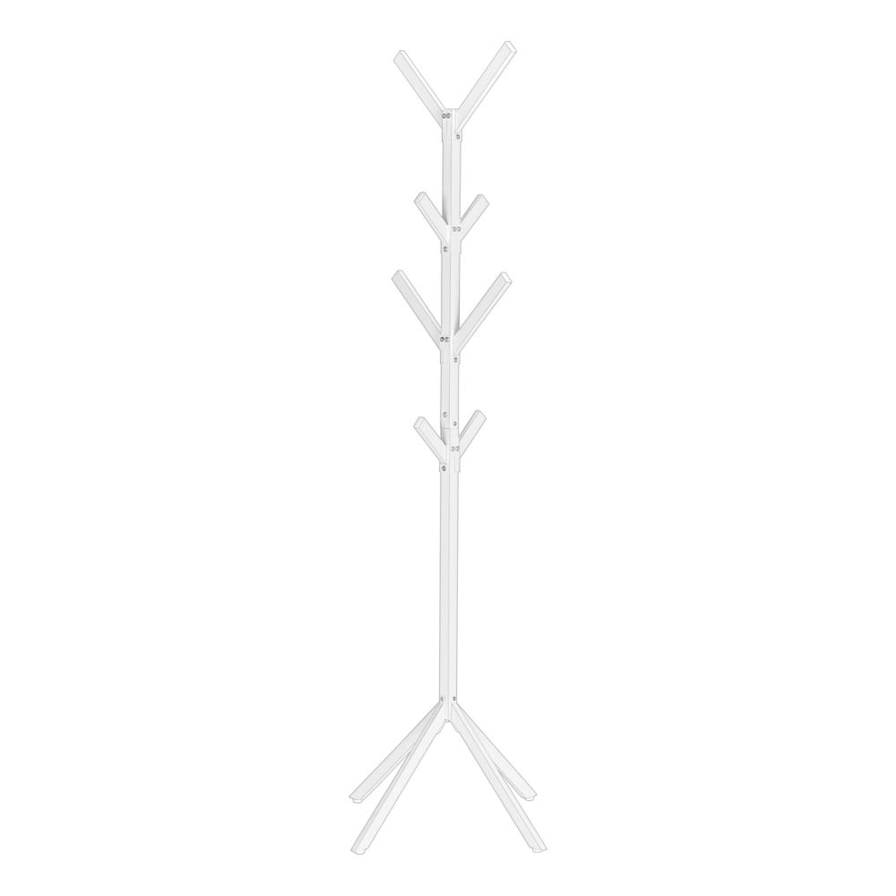 Coat Rack, Hall Tree, Free Standing, 8 Hooks, Entryway, 70H, Bedroom, White