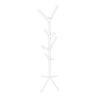 Coat Rack, Hall Tree, Free Standing, 8 Hooks, Entryway, 70H, Bedroom, White