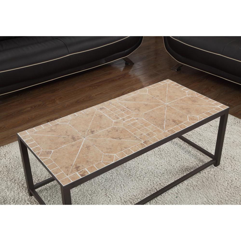 Coffee Table, Accent, Cocktail, Rectangular, Living Room, 42 L, Brown Tile