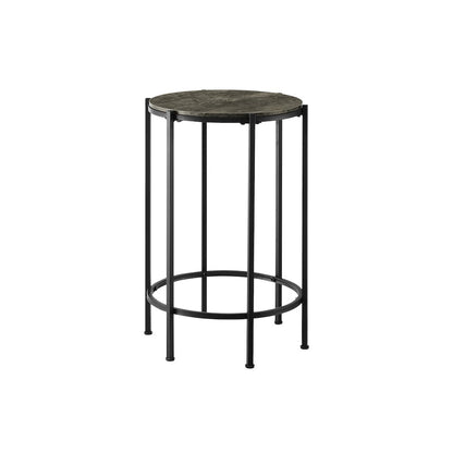 Accent Table, End, Round Dark Bronze Laminate, Black Metal, Contemporary