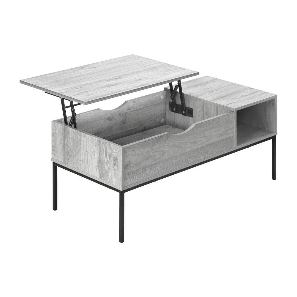 Coffee Table, 42 L, Rectangular, Cocktail, Lift-top, Grey, Black