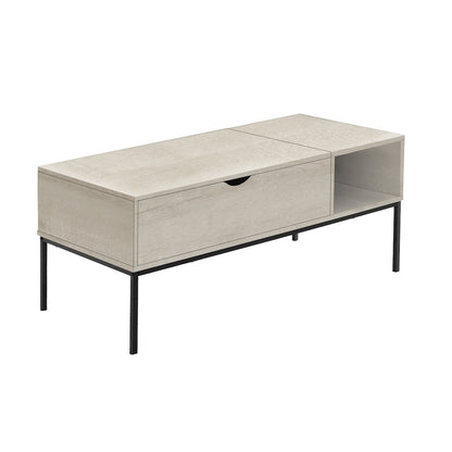 Coffee Table, 42 L, Rectangular, Cocktail, Lift-top, Washed Oak, Black Metal